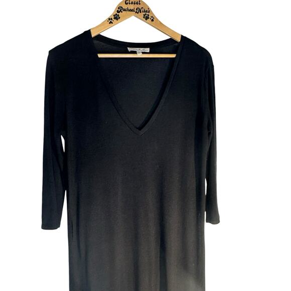 Womens Express Black High Low Midi Tunic Dress V Neck High Side Slits Size Large - Picture 4 of 7